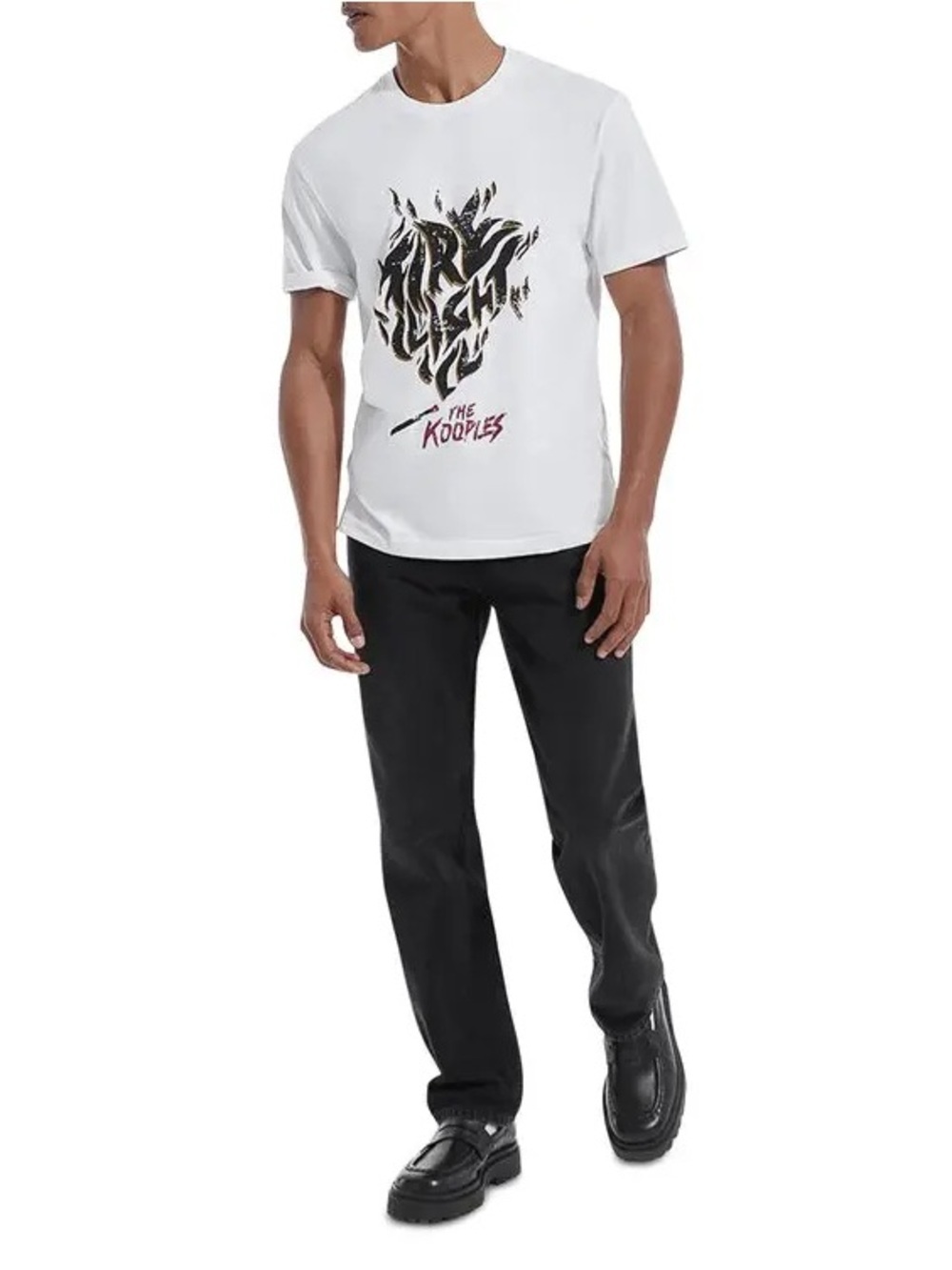 The Kooples Fire Light Graphic T-Shirt White Cotton Crew Neck Tee Large NWT